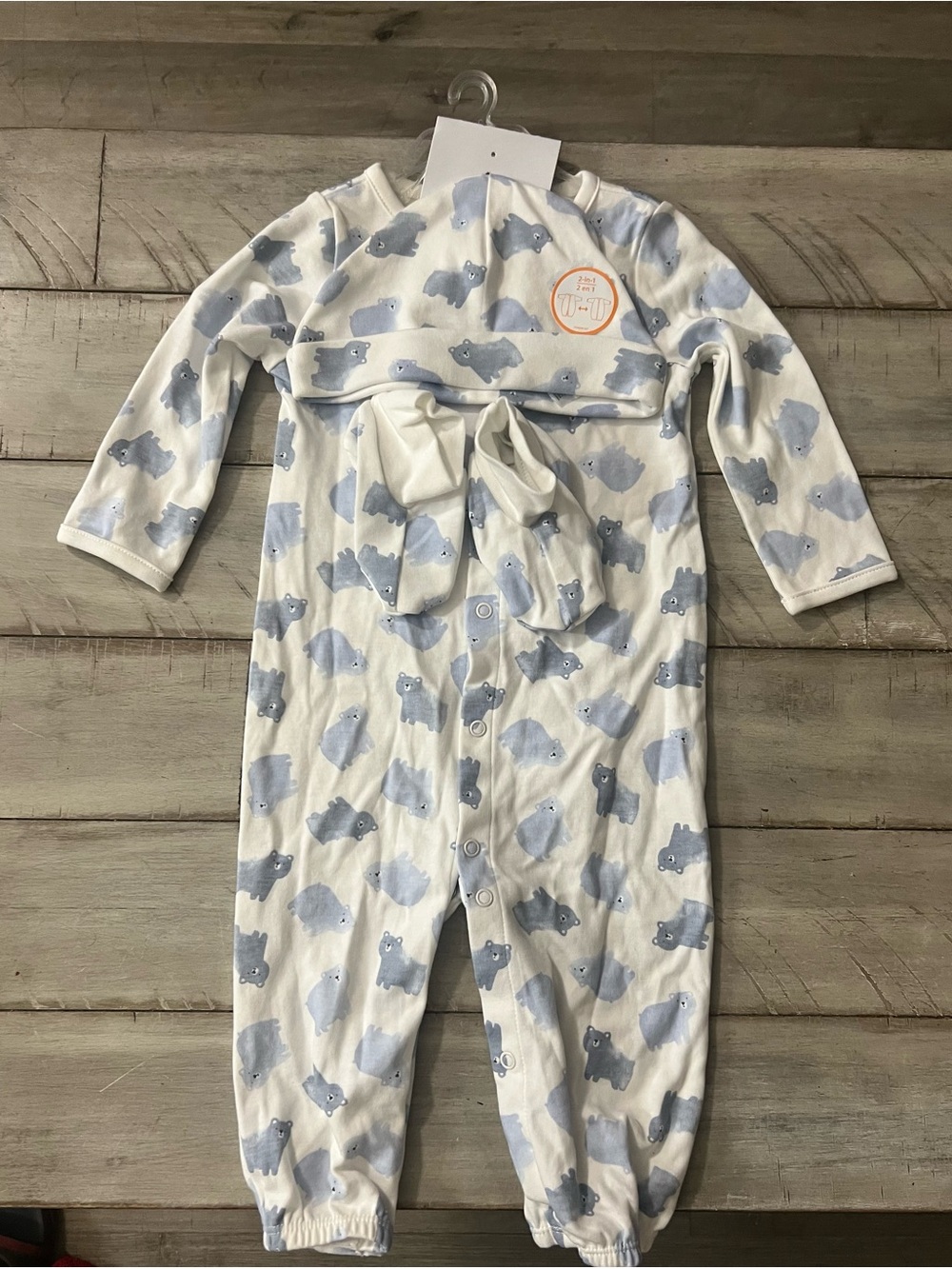 Carter's White and Light Blue Bear-Print Baby Footie